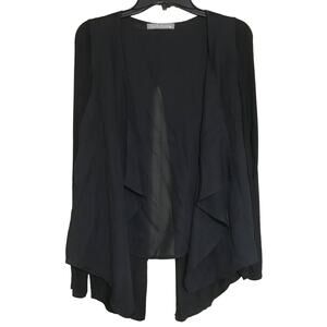 Finn & Clover Medium Asymmetrical Open Front Black Sweater Sheer Panel & Sleeves